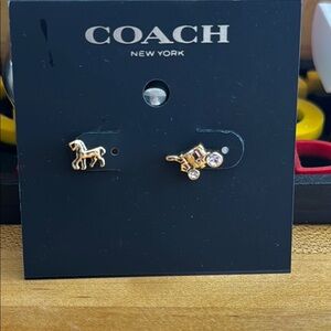 Coach Gold Horse and Carriage Stud Earrings